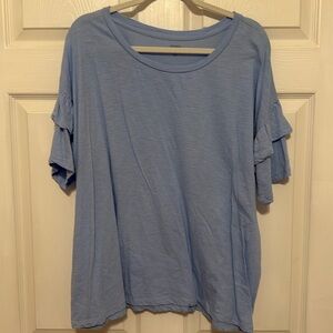 Short ruffle sleeve cotton shirt